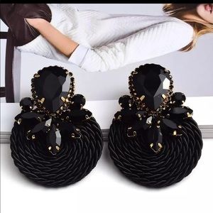Beautiful Black Round Statement Earrings